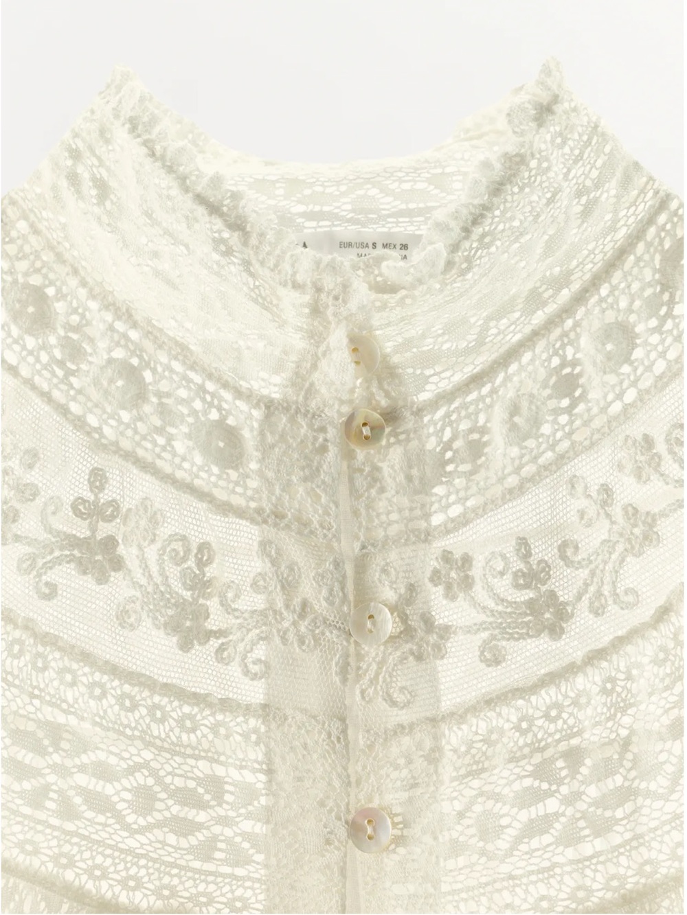 Zara Ivory Lace Yoke Peplum Button-Front Top - Picture 3 of 6